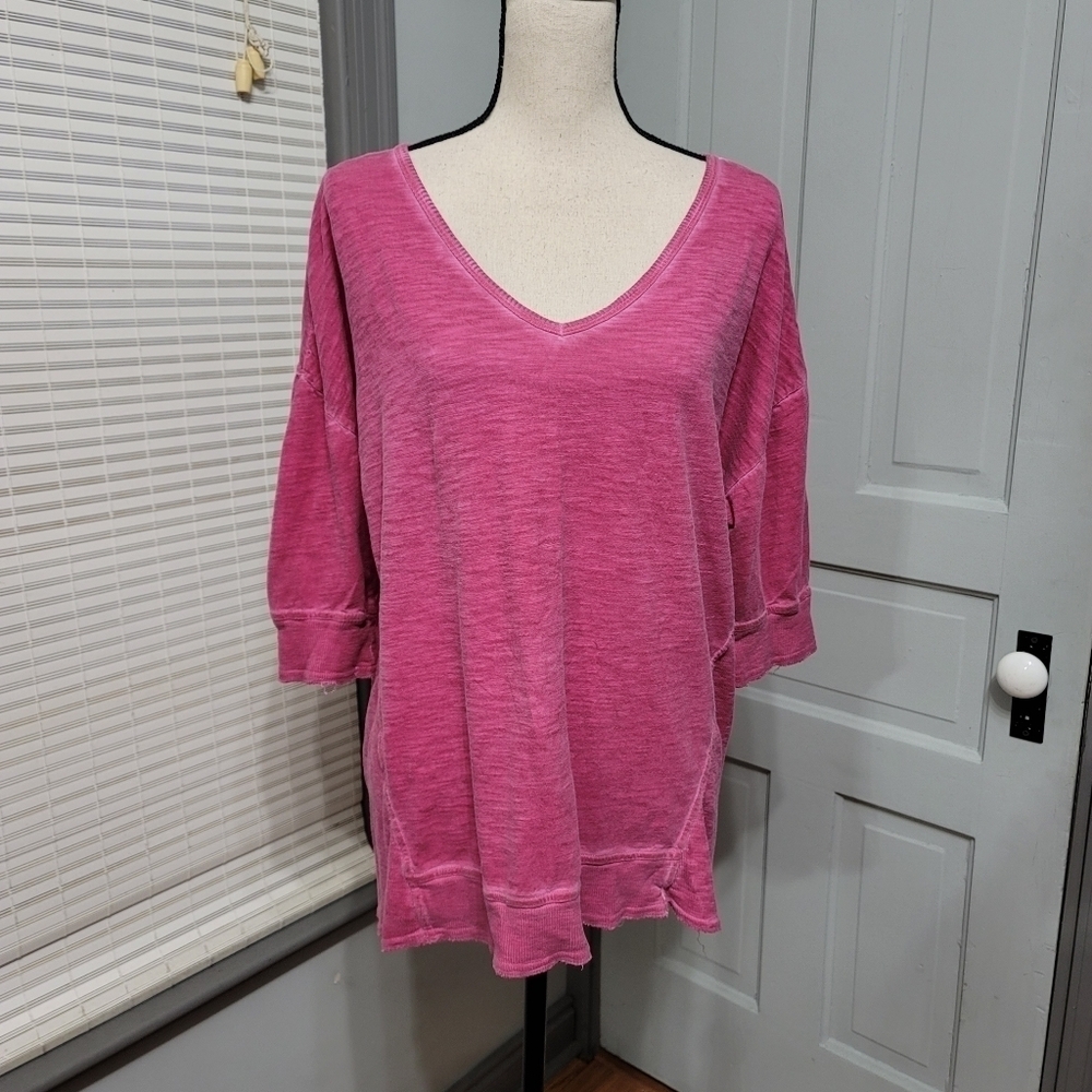 Lane Bryant Jersey Rib Knit Sheared Detail Smart Short Sleeve Top Pink